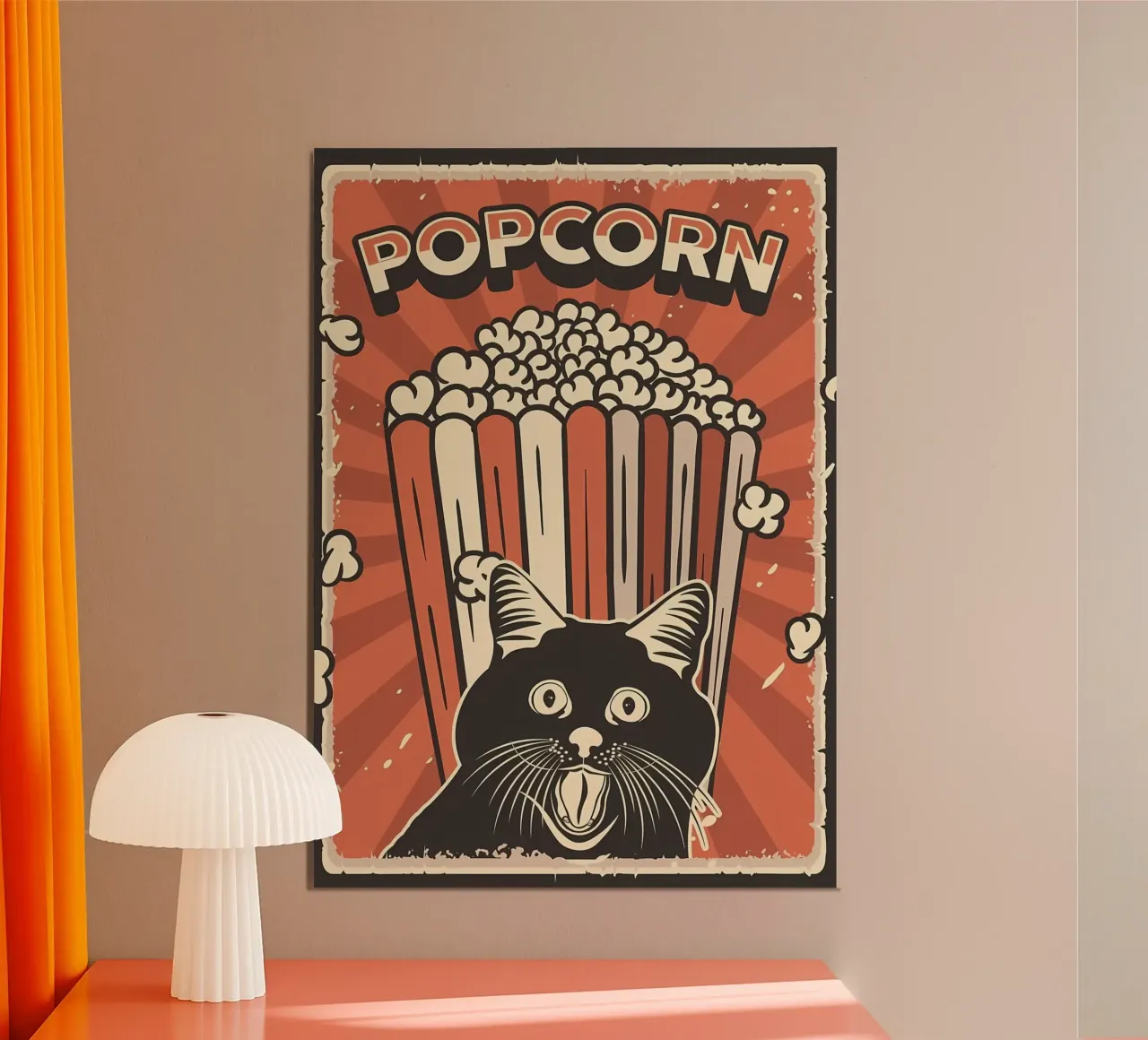 Retro Cat Meme Popcorn alluminio dibond da Monique A Hooper