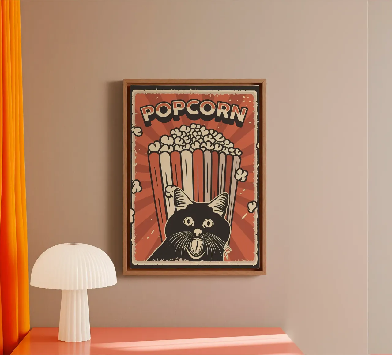 Retro Kattenmemo Popcorn canvas van Monique A Hooper