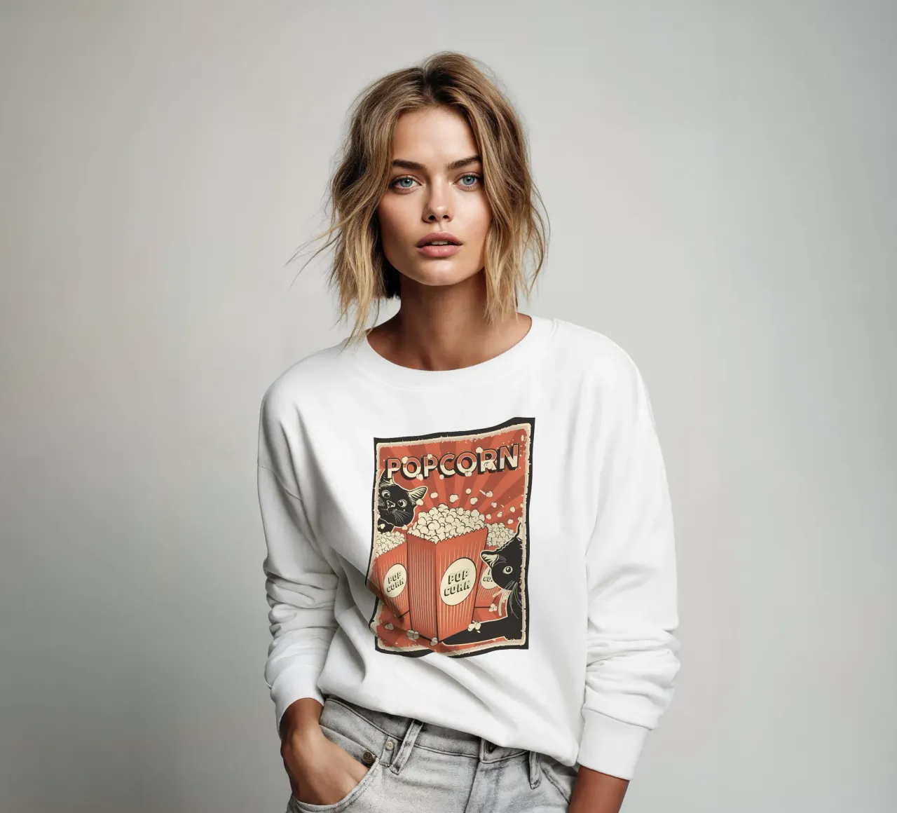 Retro Cats Popcorn sweatshirt by Monique A Hooper