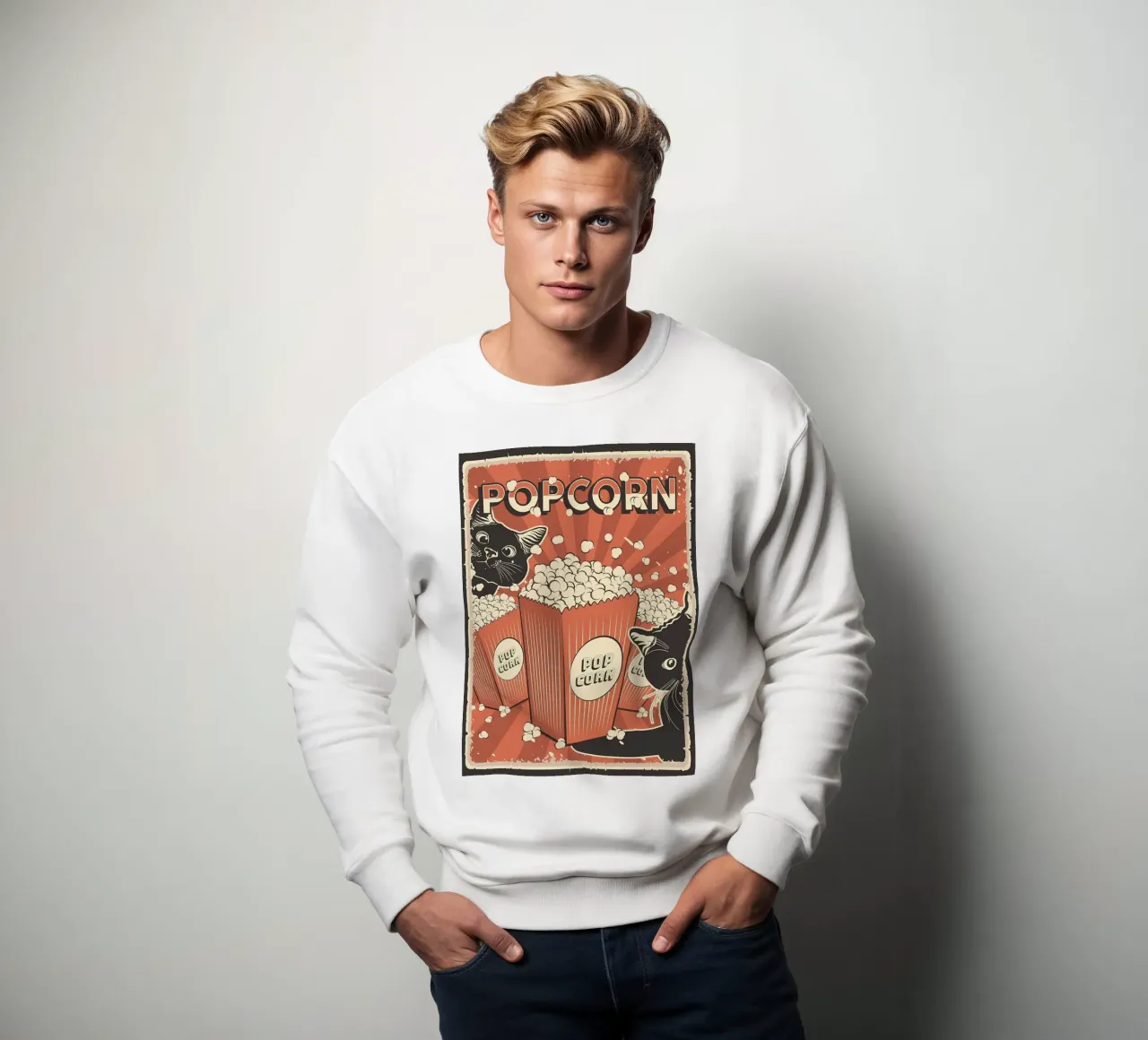 Retro Cats Popcorn sweatshirt by Monique A Hooper