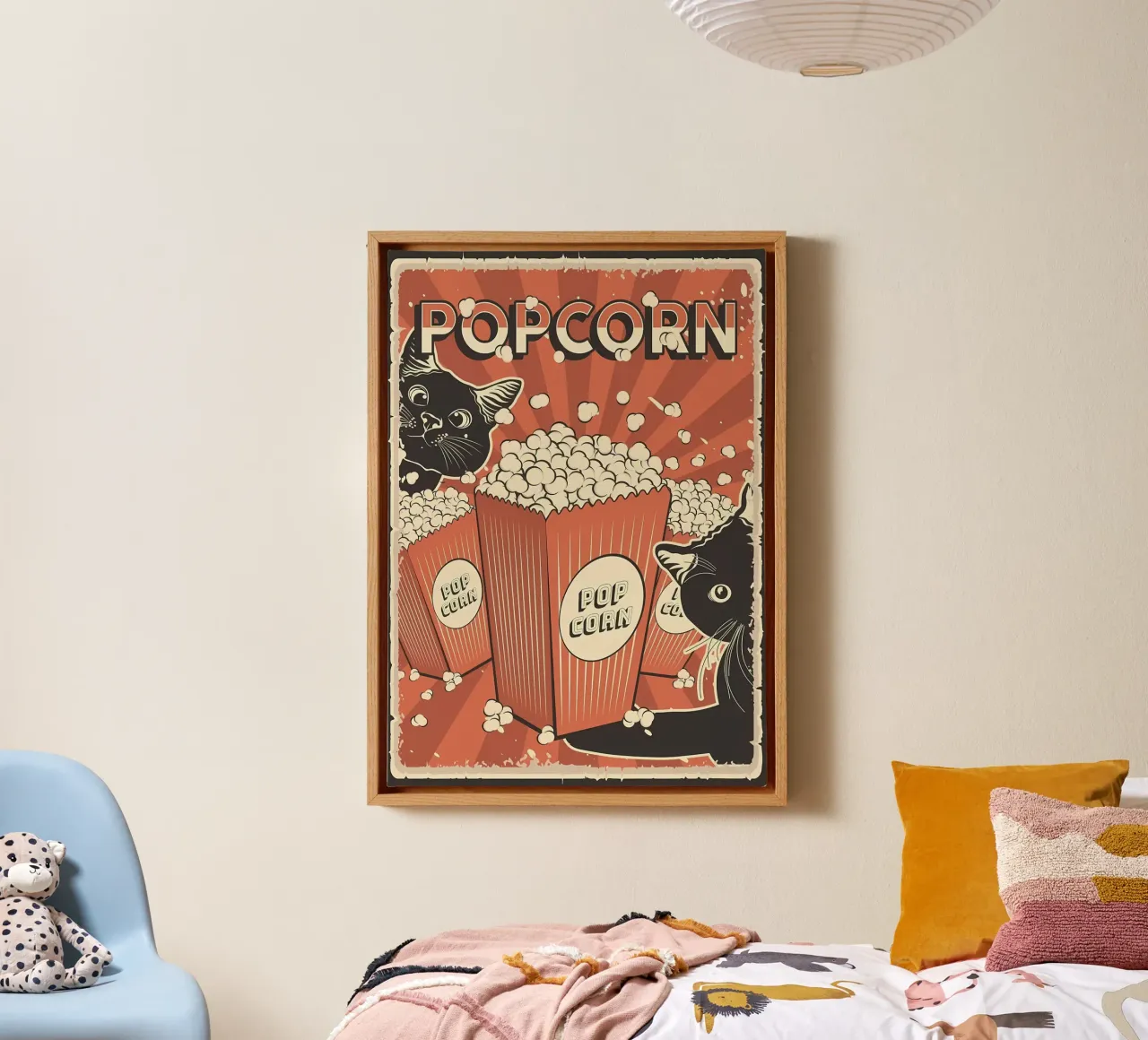 Popcorn per gatti retrò tela con Cornice a cassetta da Monique A Hooper