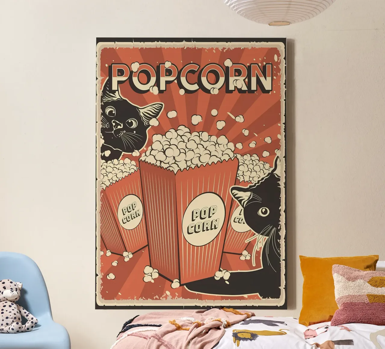 Popcorn per gatti retrò tela con Cornice a cassetta da Monique A Hooper