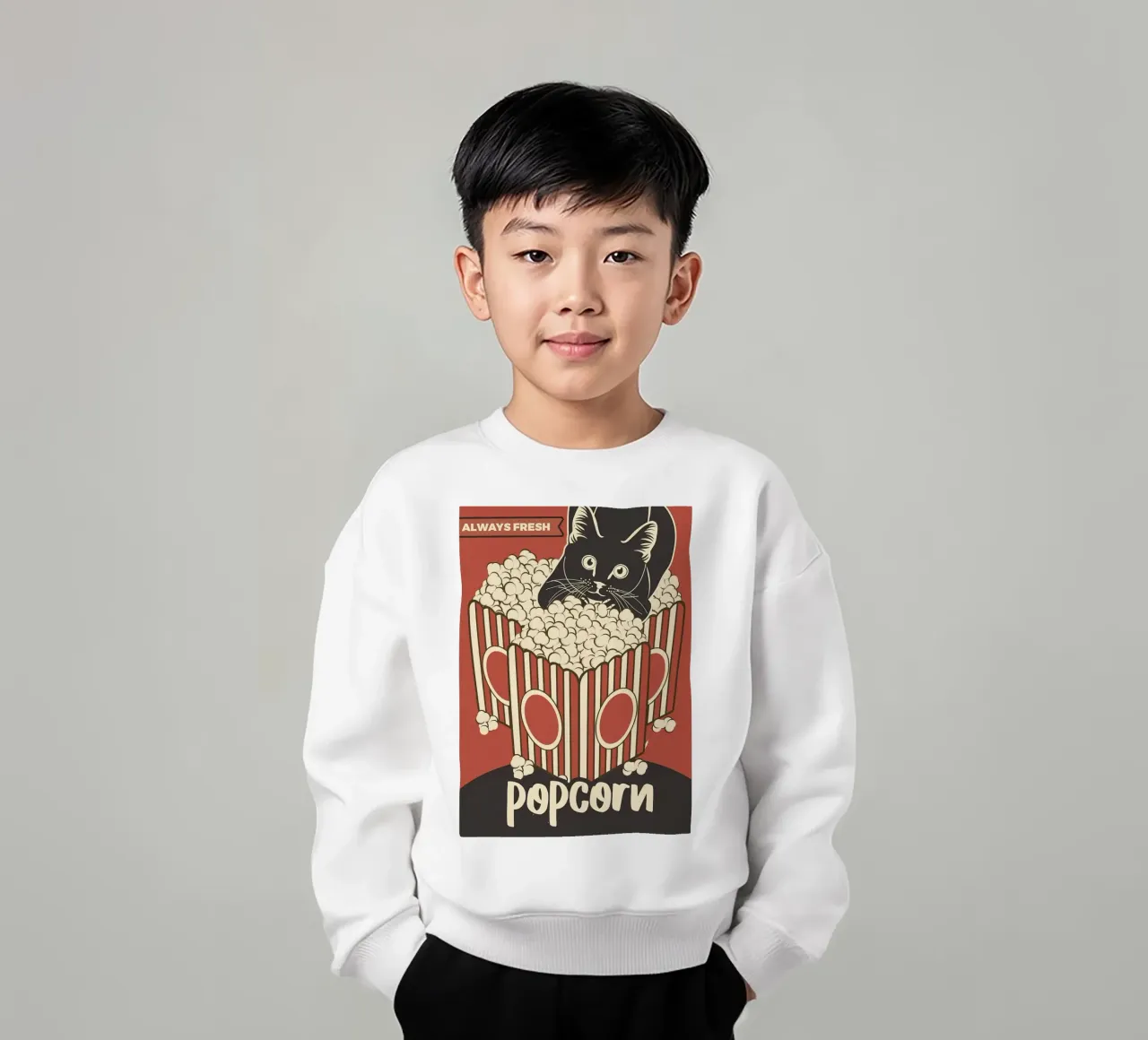 Gatto retrò amante dei popcorn felpa bambino da Monique A Hooper