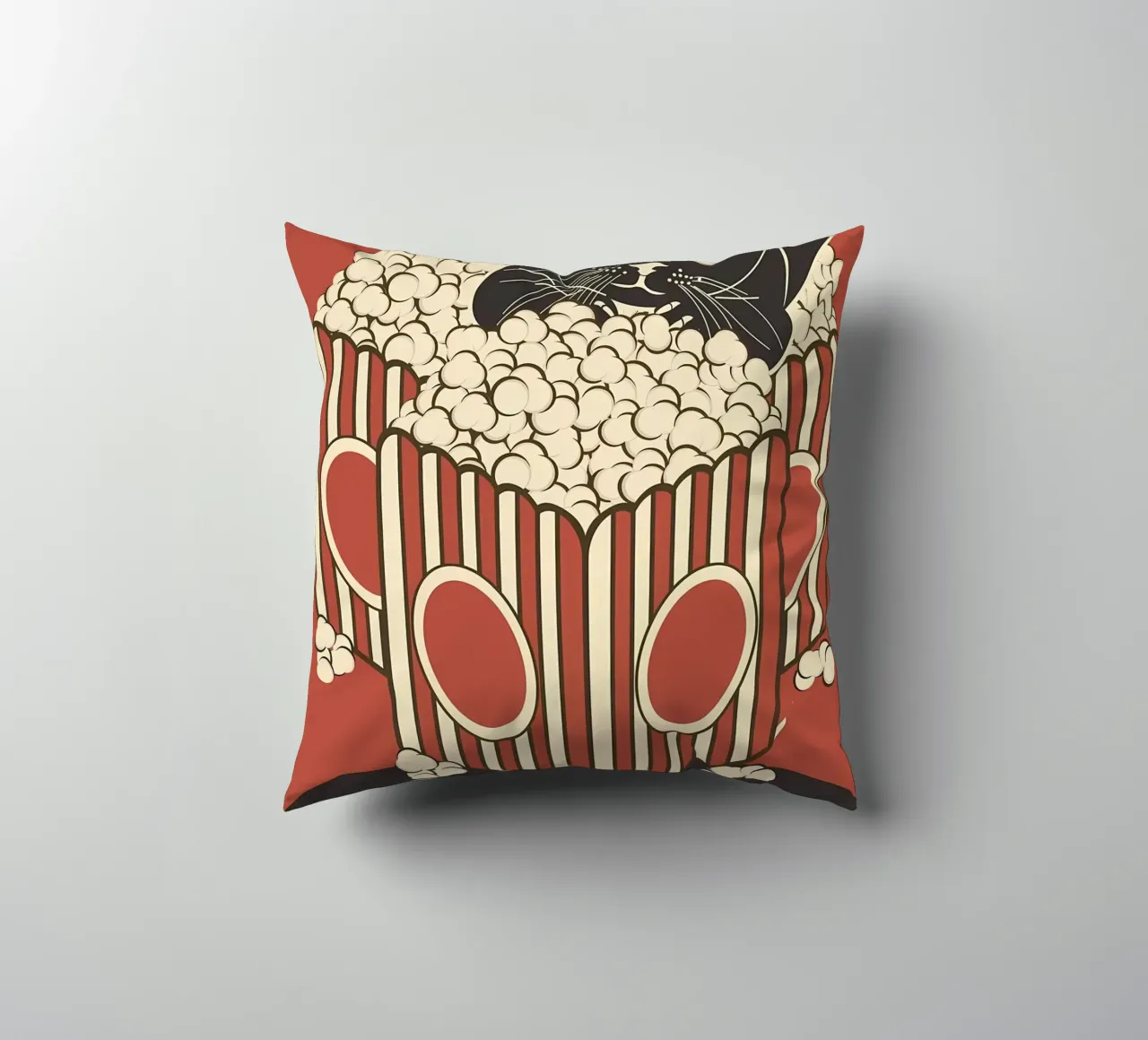 Gatto retrò amante dei popcorn cuscino da Monique A Hooper