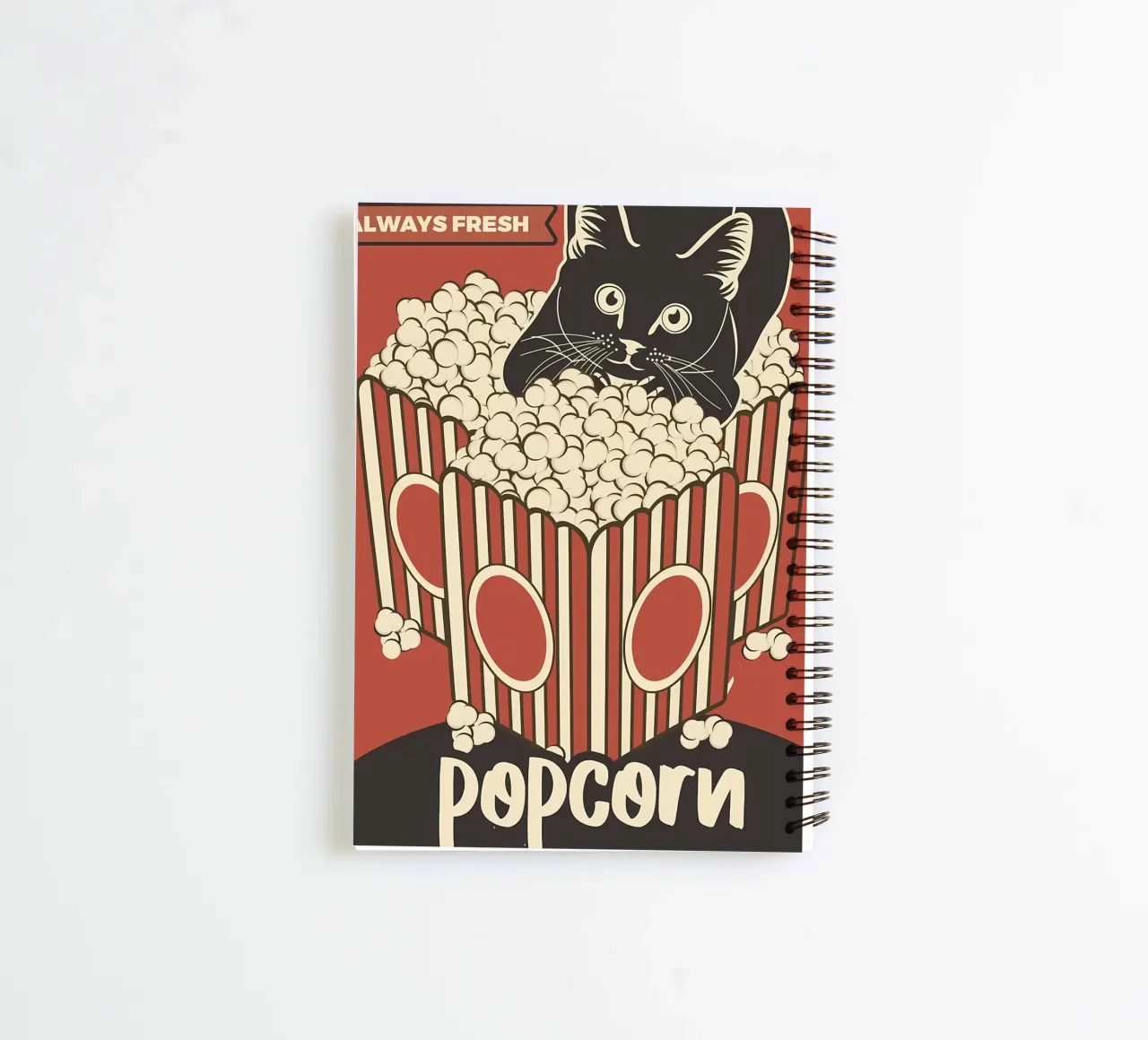 Retro Cat Popcorn Lover spiral notebook by Monique A Hooper