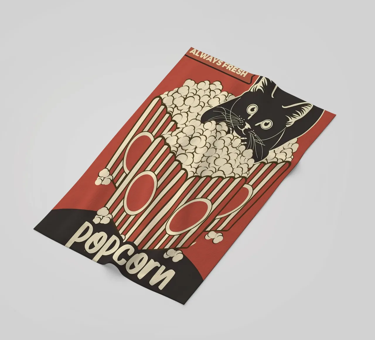 Retro Cat Popcorn Lover beach towel by Monique A Hooper