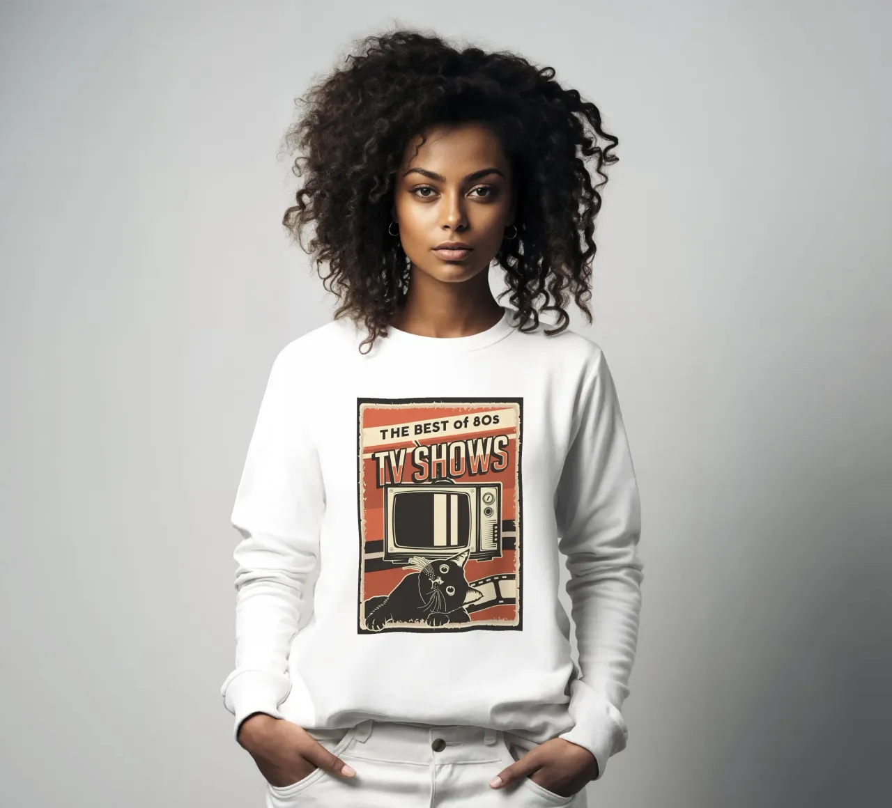 Retro tv-programma's en katten sweatshirt van Monique A Hooper