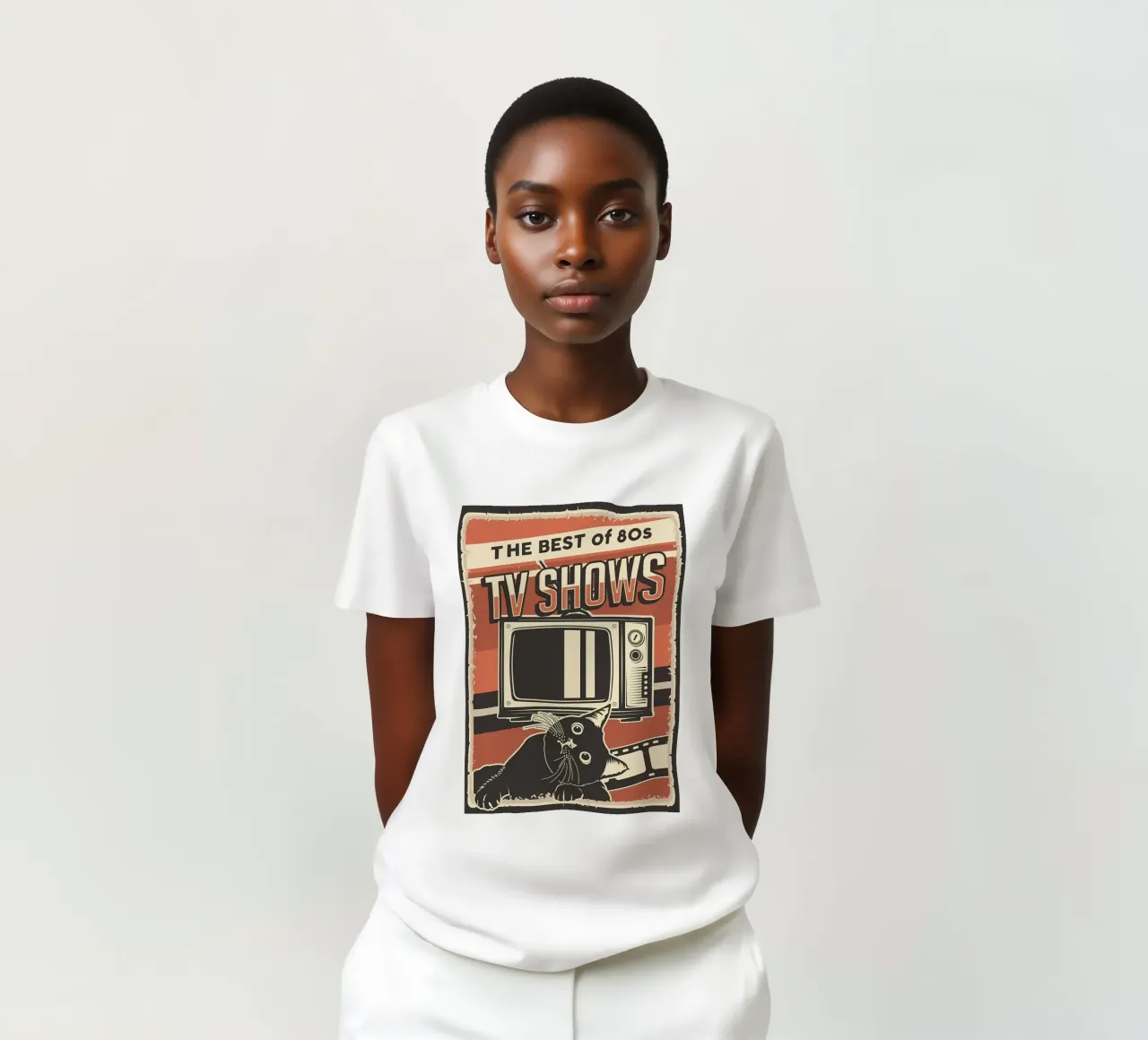 Retro tv-programma's en katten t-shirt van Monique A Hooper
