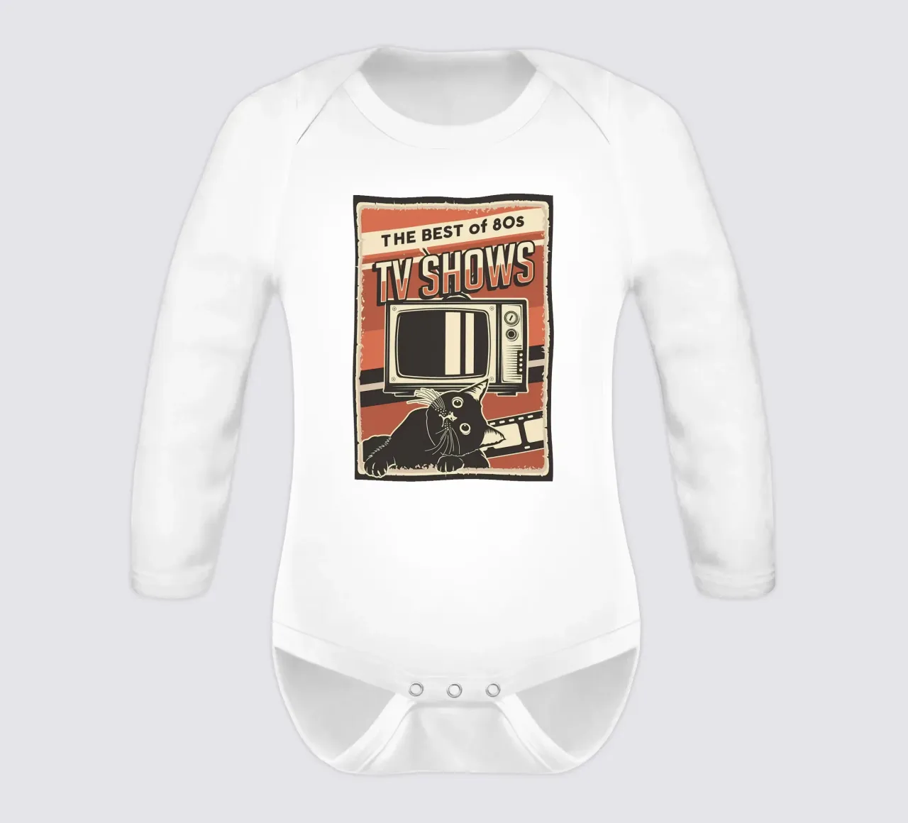Retro Tv shows and cat long-sleeve baby romper by Monique A Hooper