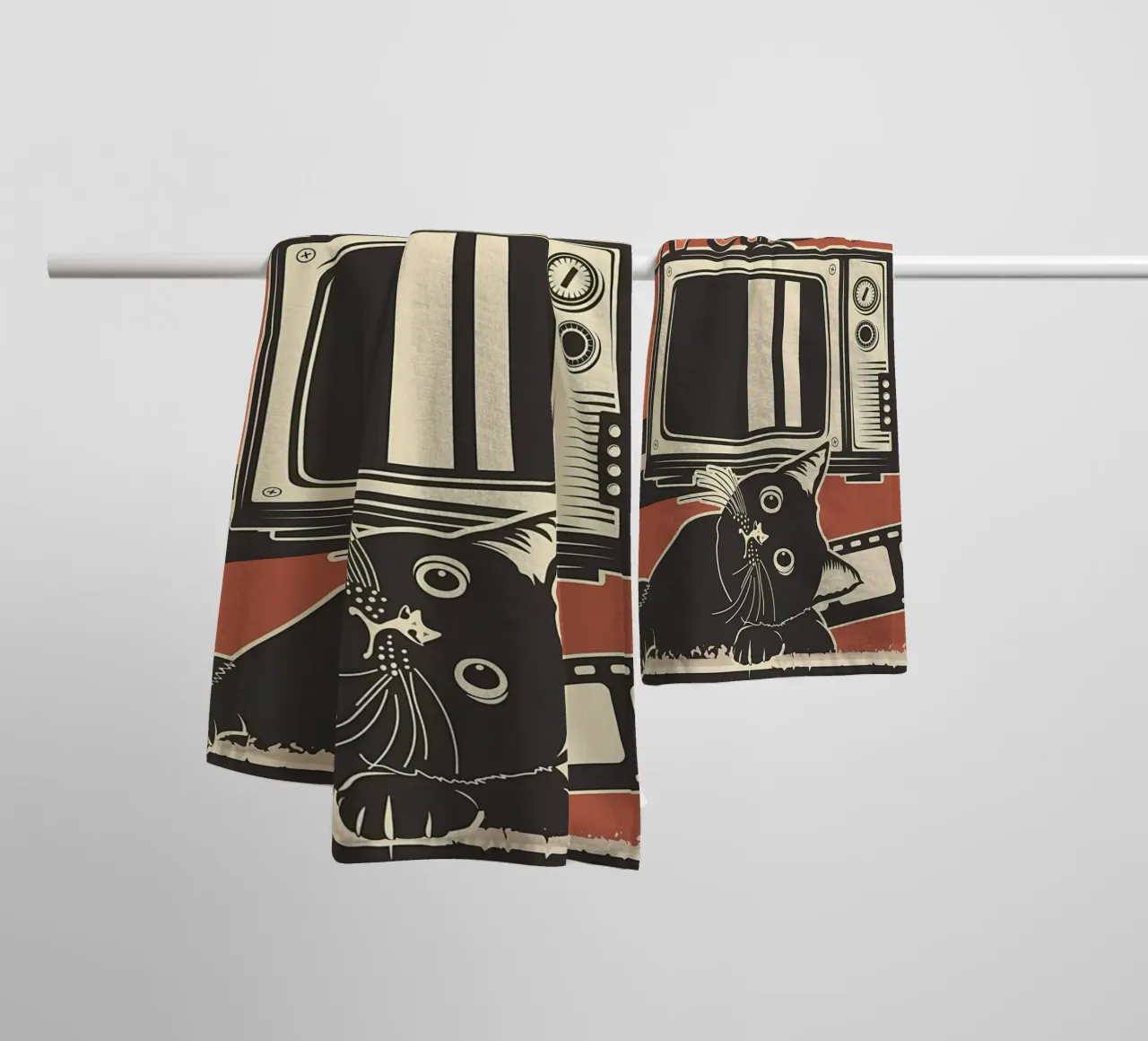 Retro tv-programma's en katten badhanddoek van Monique A Hooper