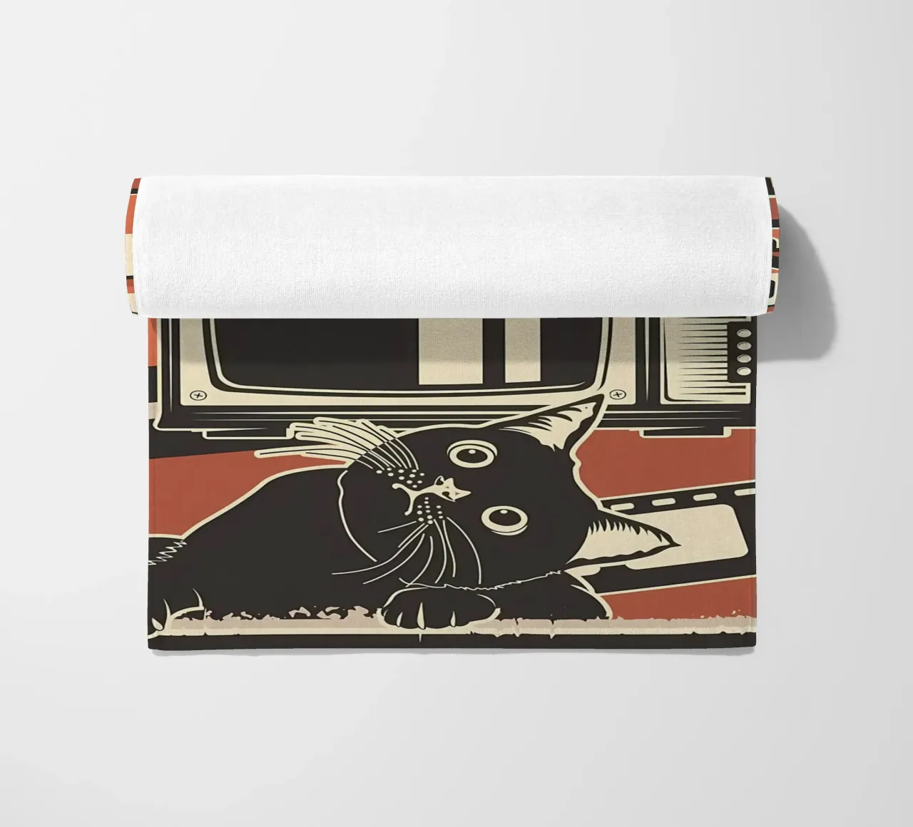 Retro tv-programma's en katten strandhanddoek van Monique A Hooper