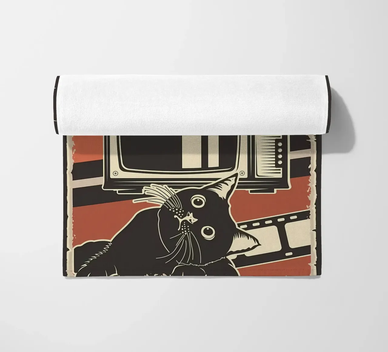 Retro tv-programma's en katten strandhanddoek van Monique A Hooper