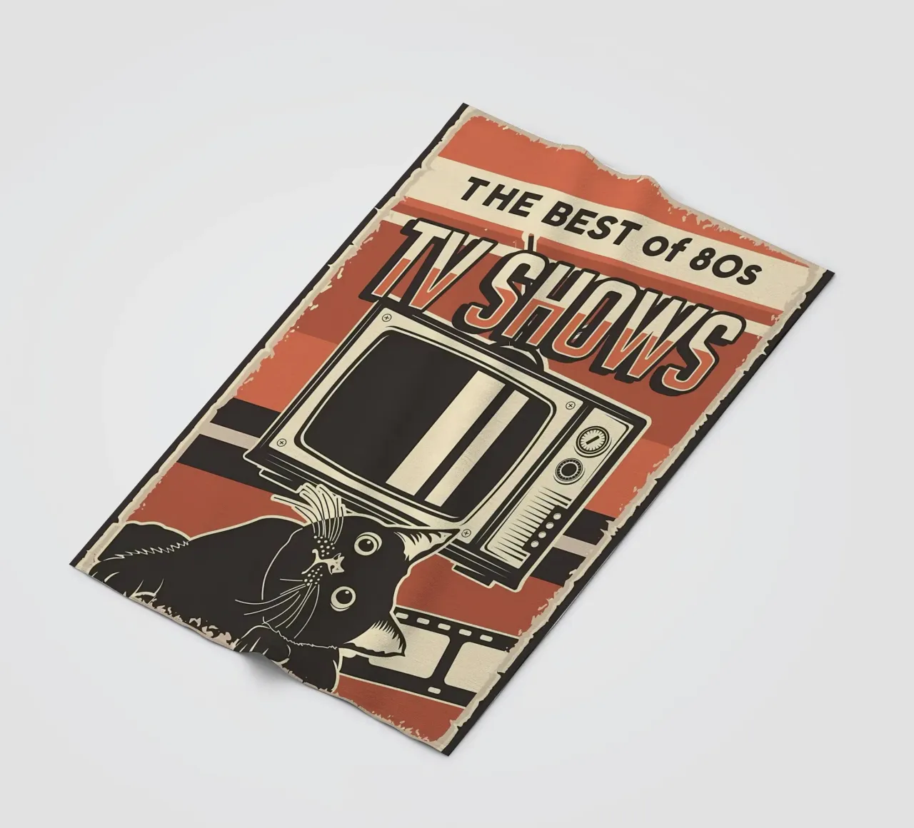 Retro Tv shows and cat fleece blanket by Monique A Hooper