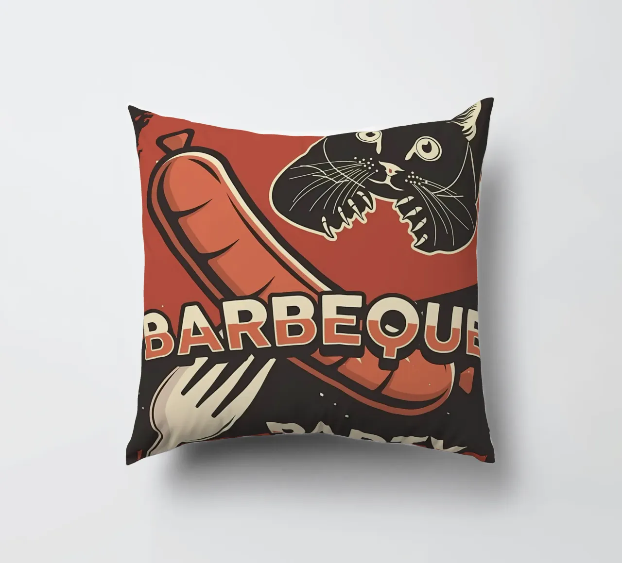 Barbeque party cat decorative cushion by Monique A Hooper