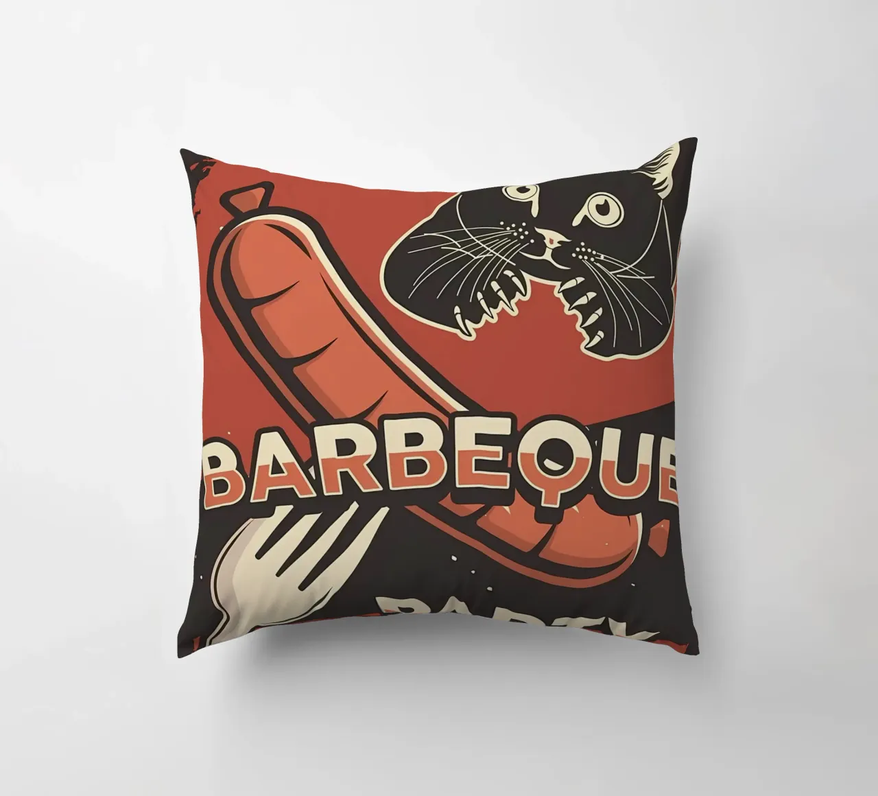 Barbeque party cat decorative cushion by Monique A Hooper