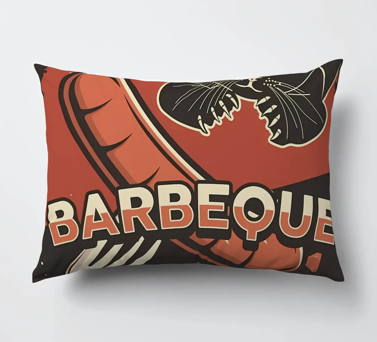 Barbeque party cat decorative cushion by Monique A Hooper