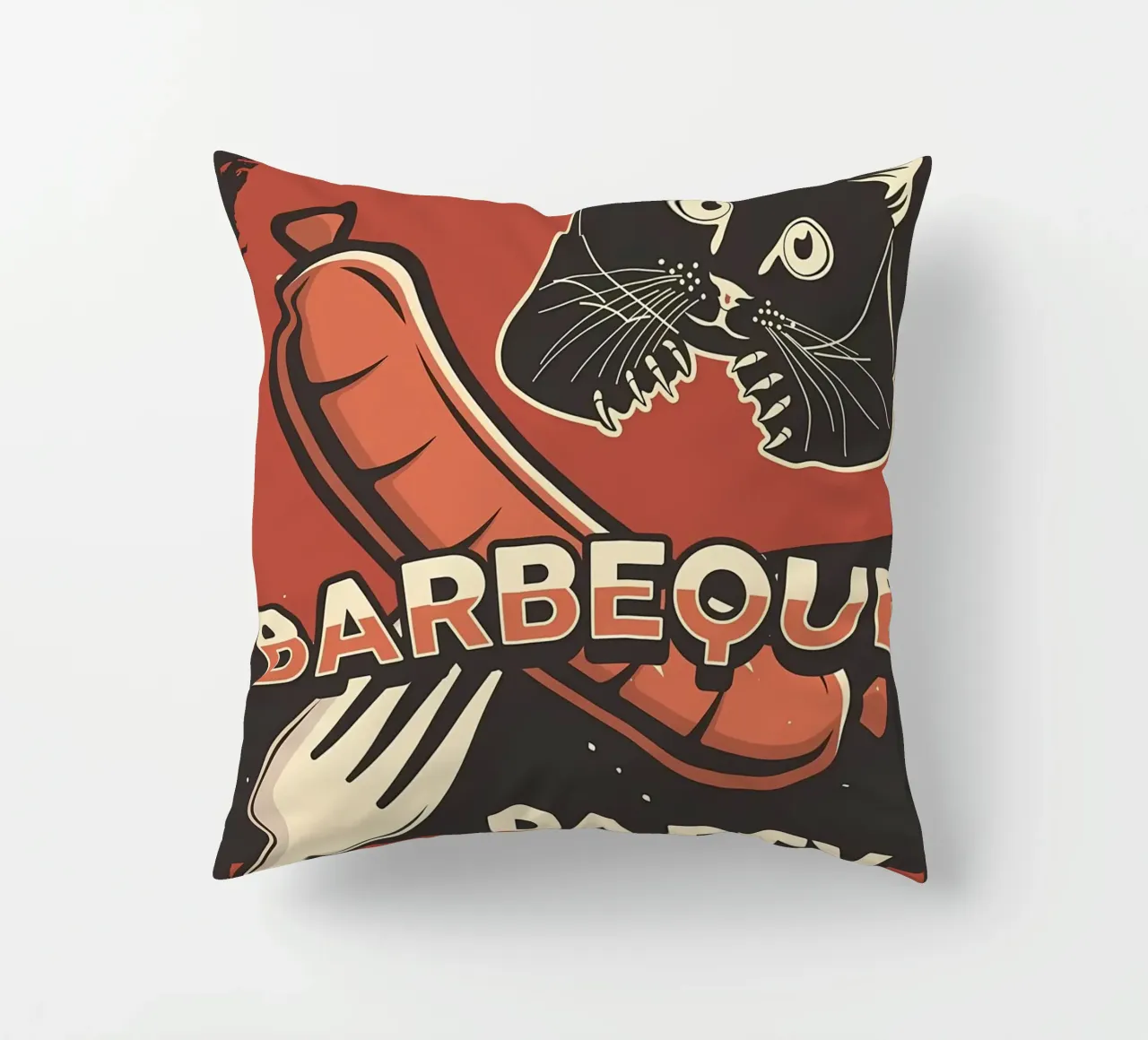 Barbeque party cat decorative cushion by Monique A Hooper