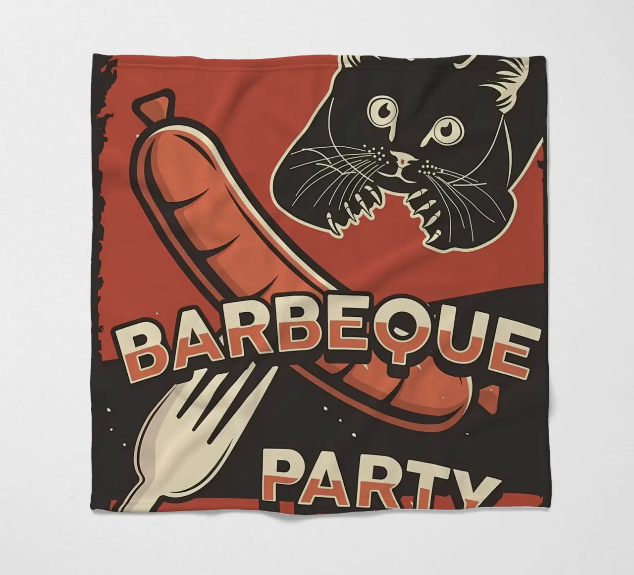 Barbeque party cat fleece blanket by Monique A Hooper