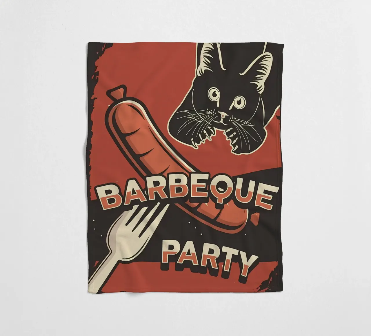 Barbeque party cat fleece blanket by Monique A Hooper