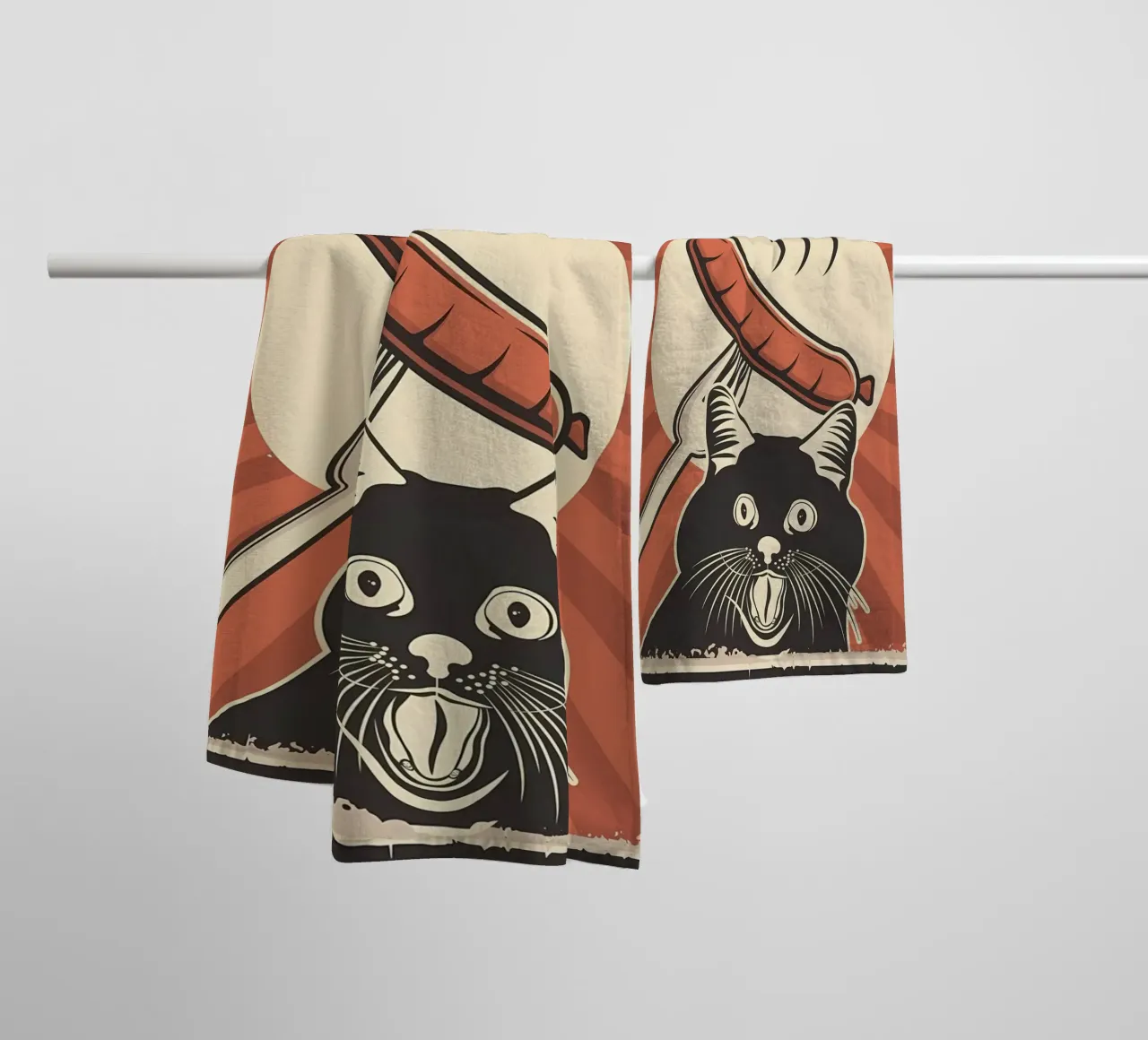 Funny Barbeque party cat towel by Monique A Hooper
