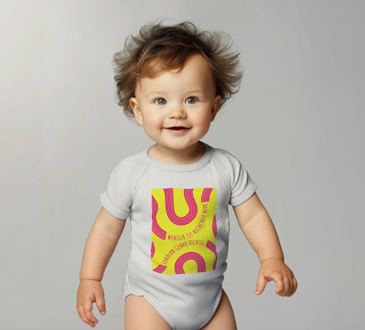 LESS IS NOT ONLY MORE, BUT JUST RIGHT short-sleeve baby romper by DigiWunderwerk