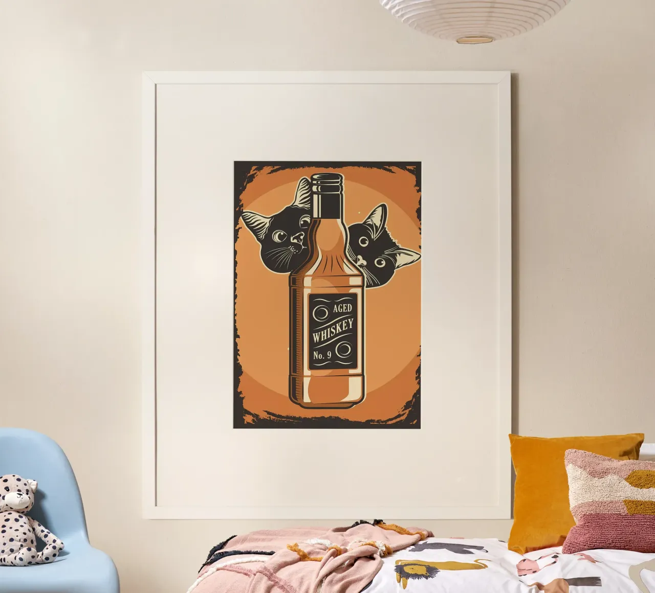 Whisky e gatti poster con telaio in plastica da Monique A Hooper