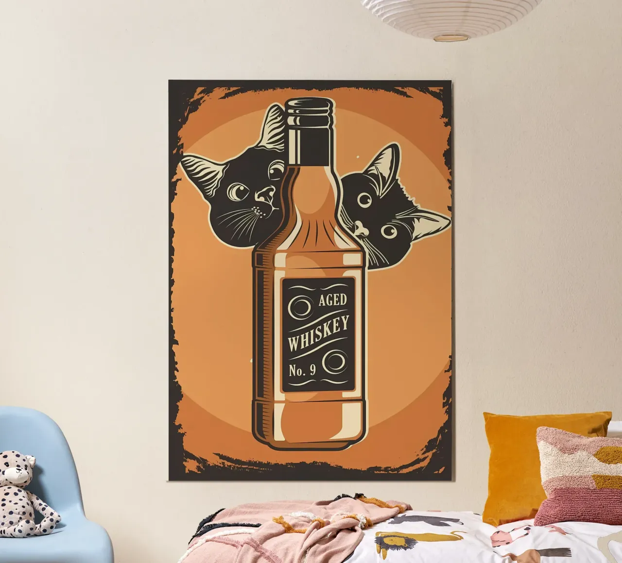 Whisky e gatti poster con telaio in plastica da Monique A Hooper