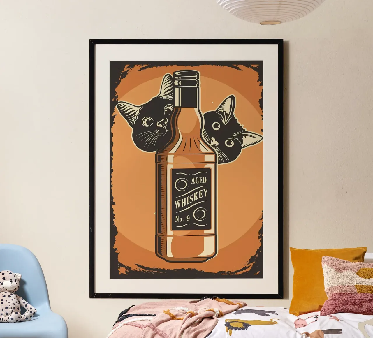 Whisky e gatti poster con telaio in plastica da Monique A Hooper