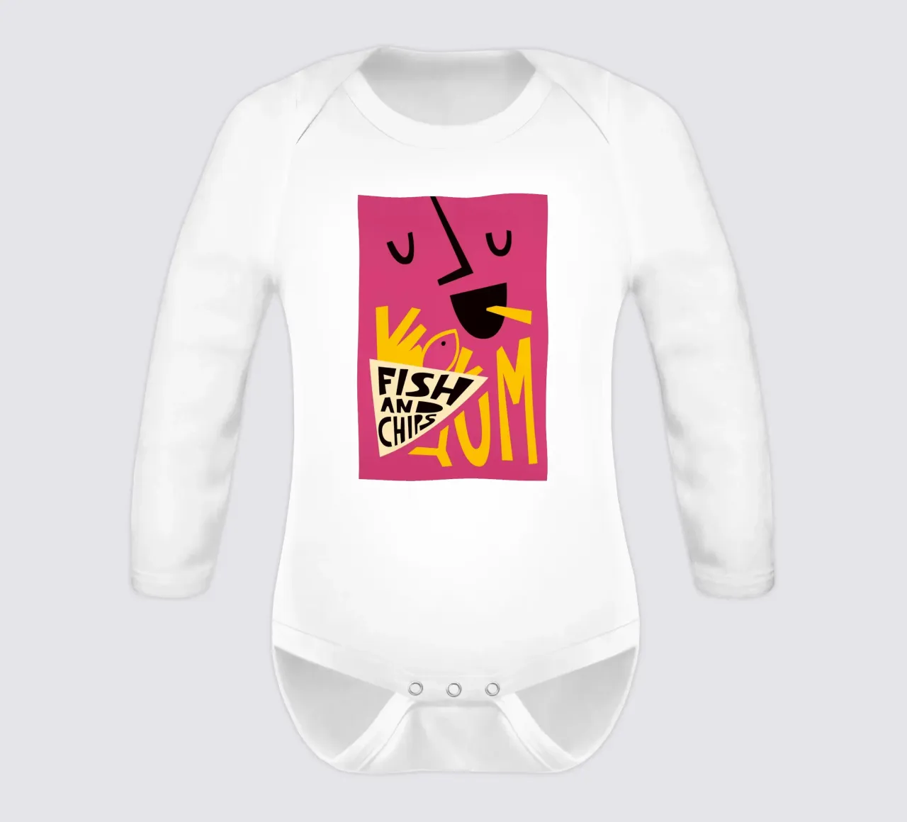 Yum Fish and Chips long-sleeve baby romper by Fox & Velvet