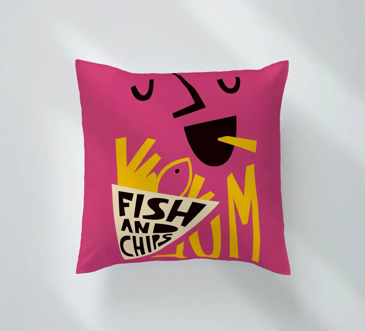 Yum Fish and Chips decorative cushion by Fox & Velvet