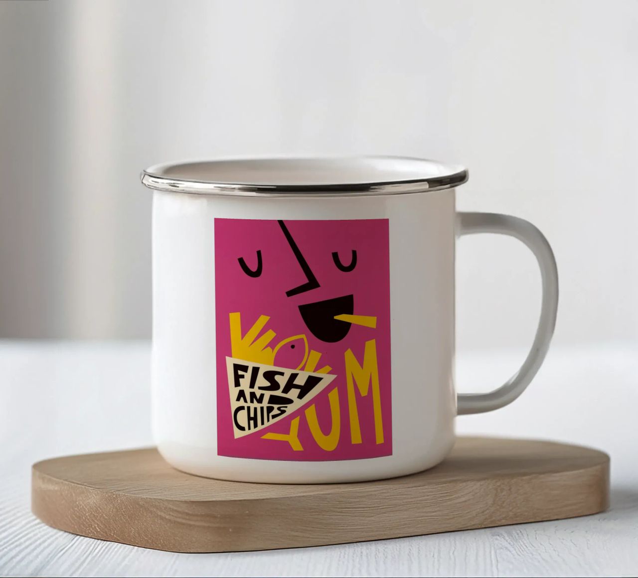 Gnam Fish and Chips tazza in smalto da Fox & Velvet