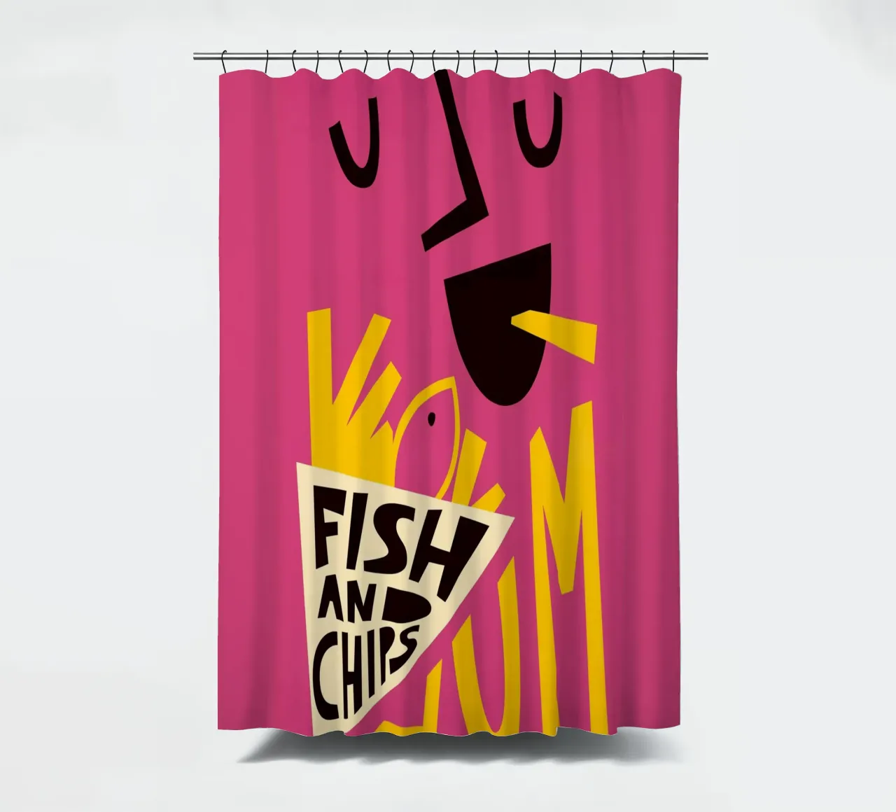 Yum Fish and Chips shower curtain by Fox & Velvet
