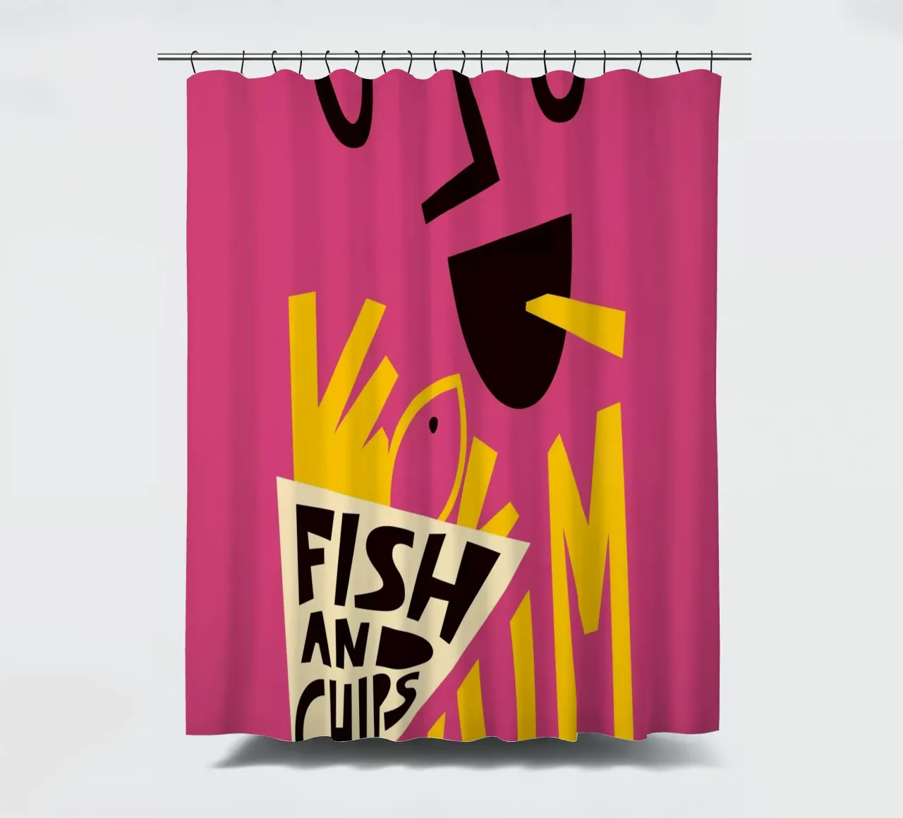 Yum Fish and Chips shower curtain by Fox & Velvet