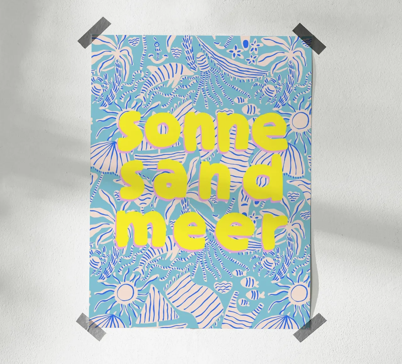 Sole Sabbia Mare poster con telaio in legno da All Colours