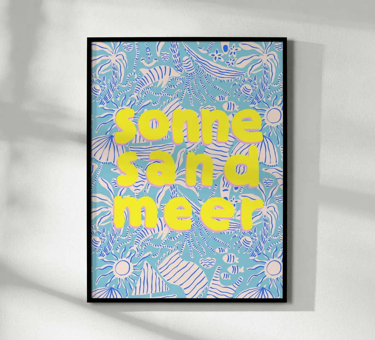 Sole Sabbia Mare poster con telaio in legno da All Colours