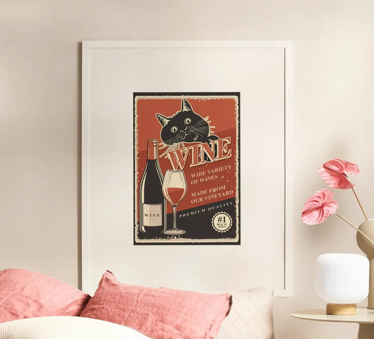 Vino per gatti poster con telaio in plastica da Monique A Hooper