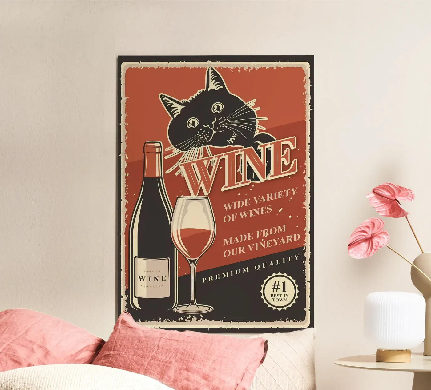 Cat wine poster by Monique A Hooper
