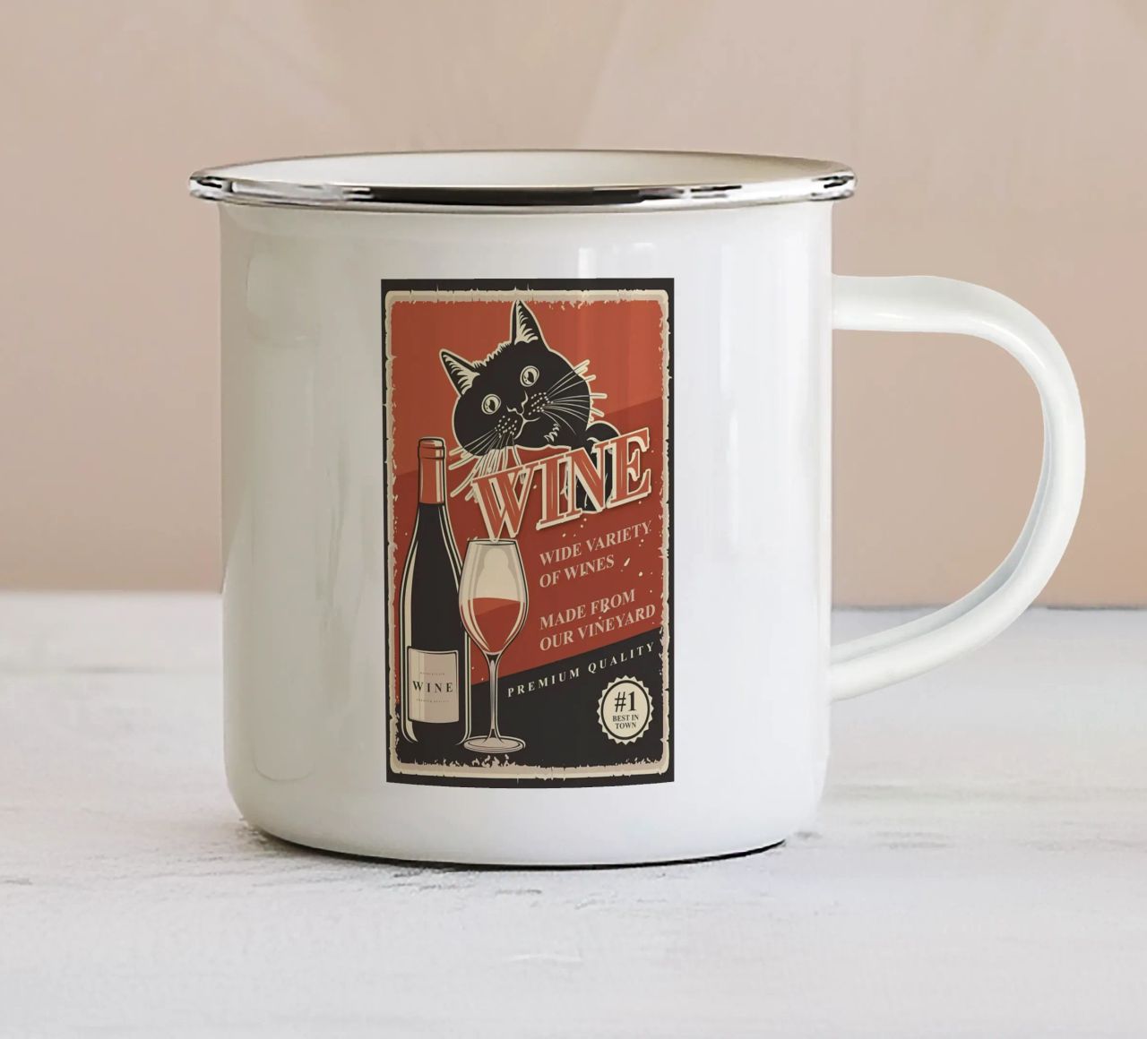 Vino per gatti tazza in smalto da Monique A Hooper