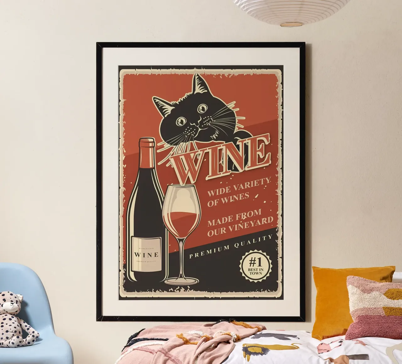 Vino per gatti poster con telaio in plastica da Monique A Hooper
