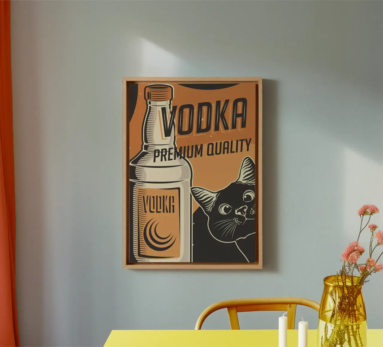 Gatto Vodka tela con Cornice a cassetta da Monique A Hooper