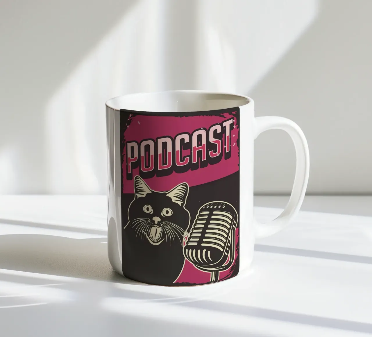 Funny Cat Podcast Meme ceramic mug by Monique A Hooper