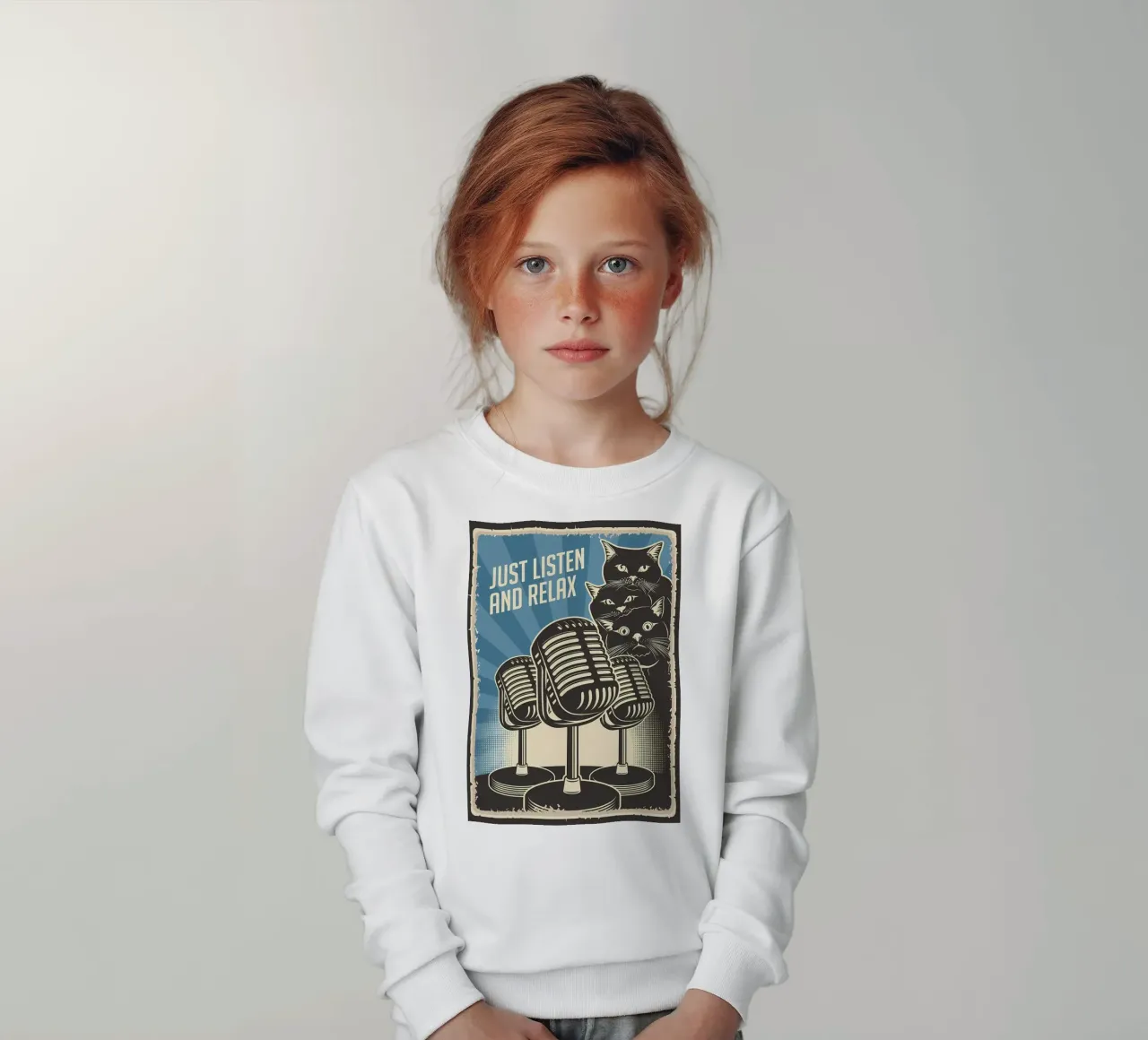 Funny Cat Podcast kids sweatshirt by Monique A Hooper