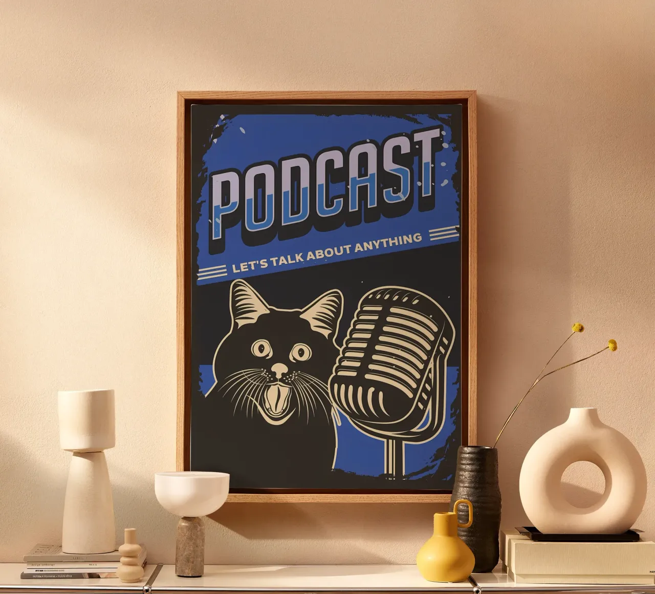 Meme divertente del podcast dei gatti tela con Cornice a cassetta da Monique A Hooper