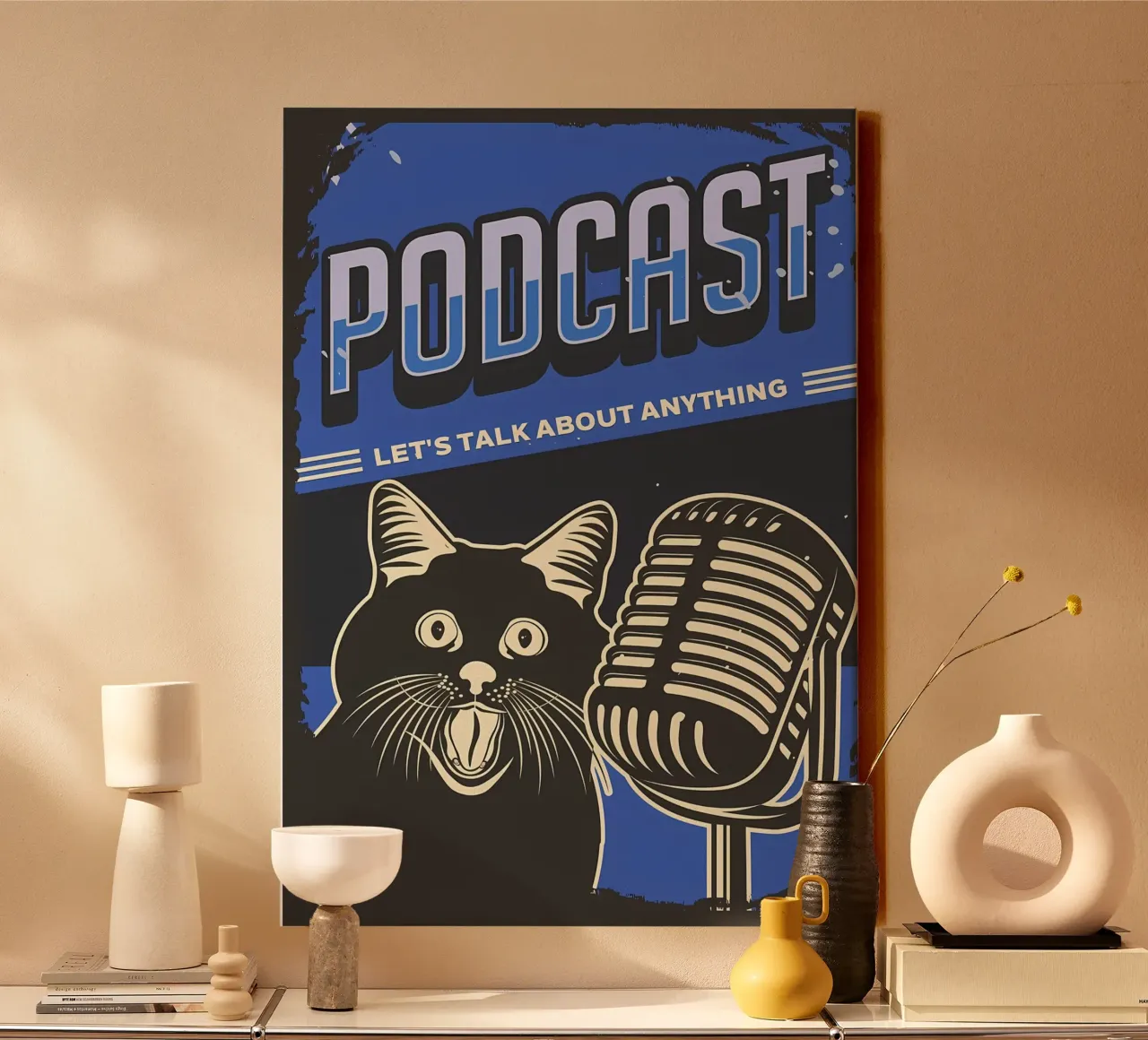 Meme divertente del podcast dei gatti tela con Cornice a cassetta da Monique A Hooper