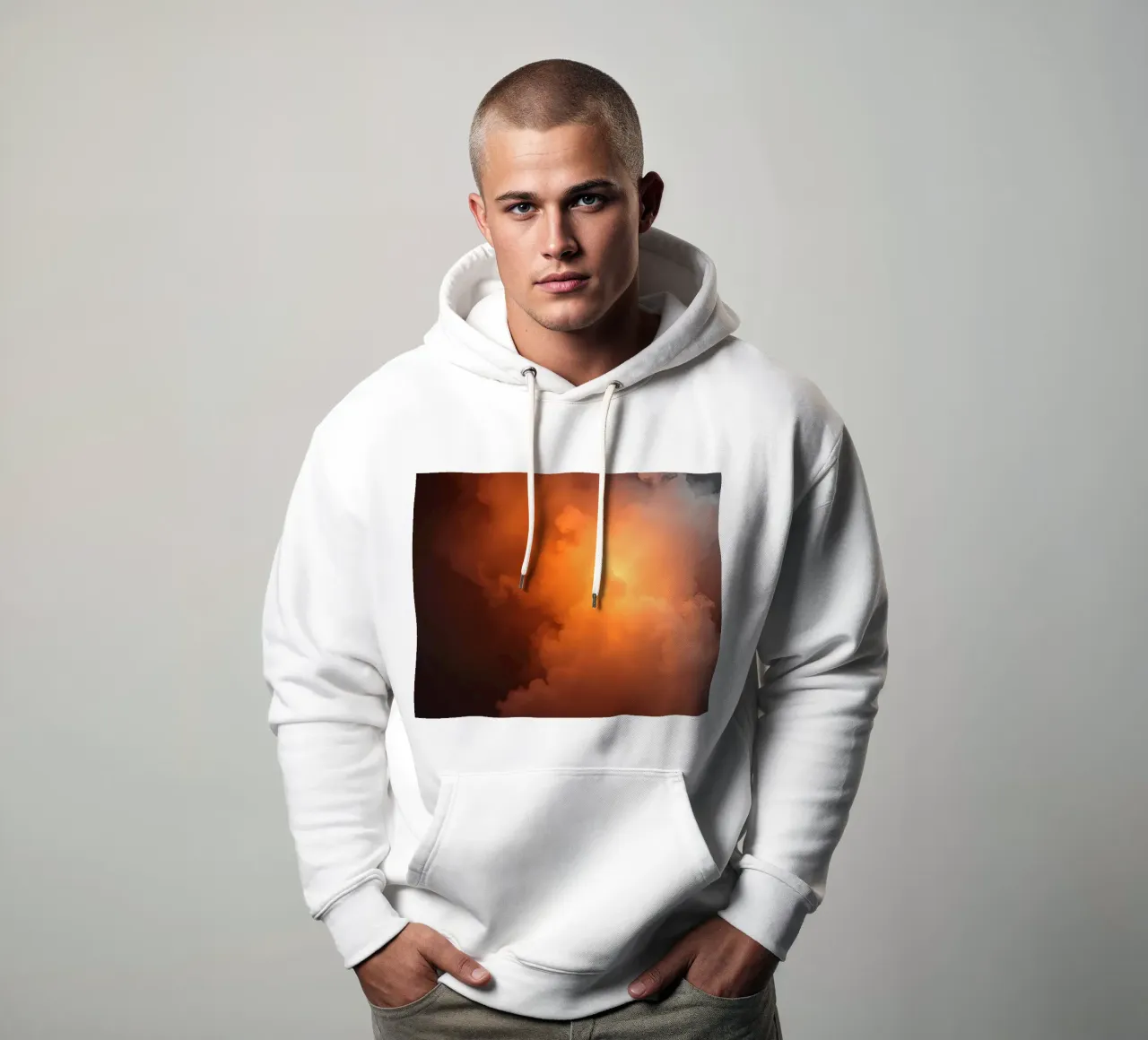 clouds with warm orange glow create a captivating background hoodie by DesignDoodle