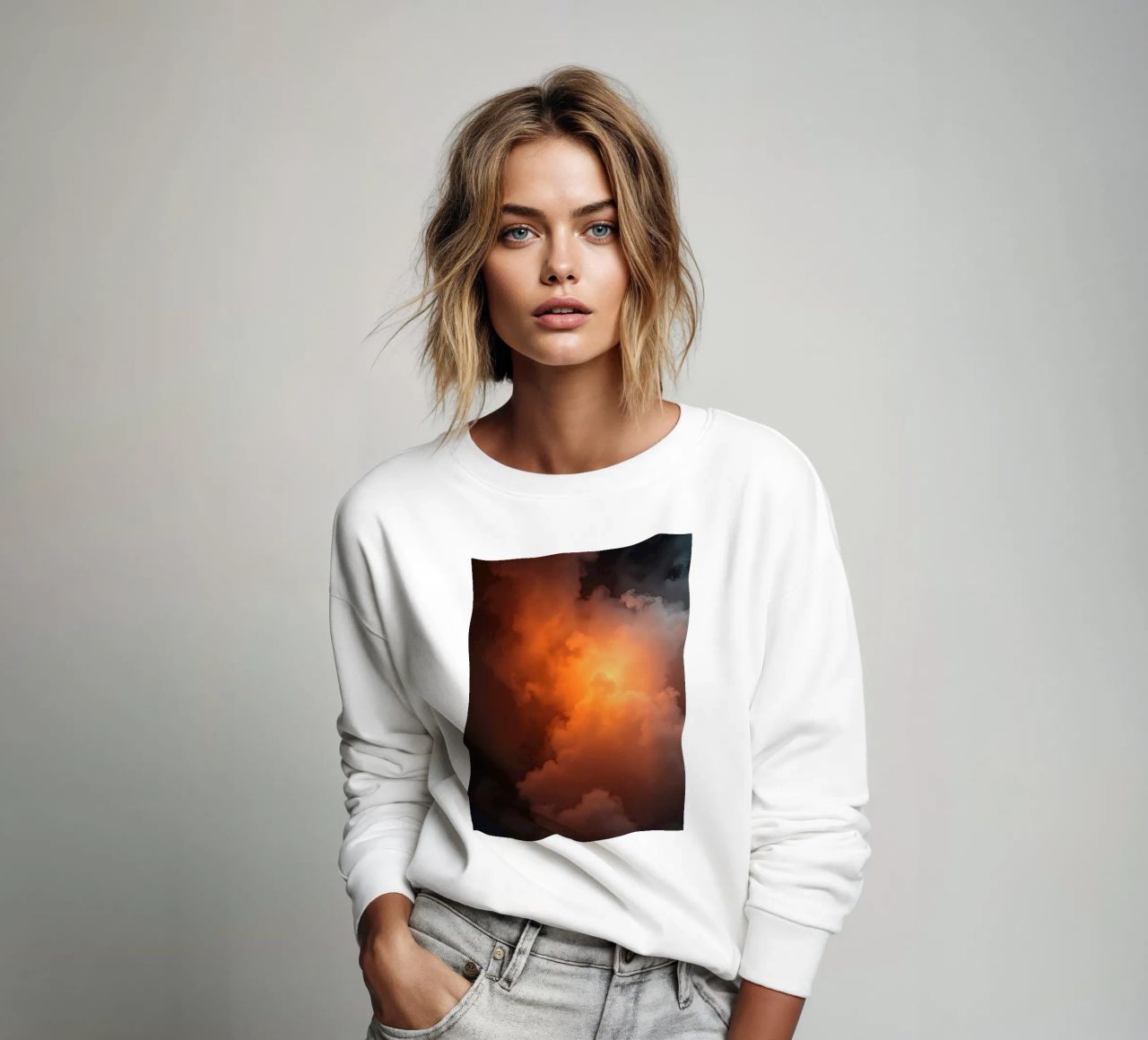 clouds with warm orange glow create a captivating background sweatshirt by DesignDoodle