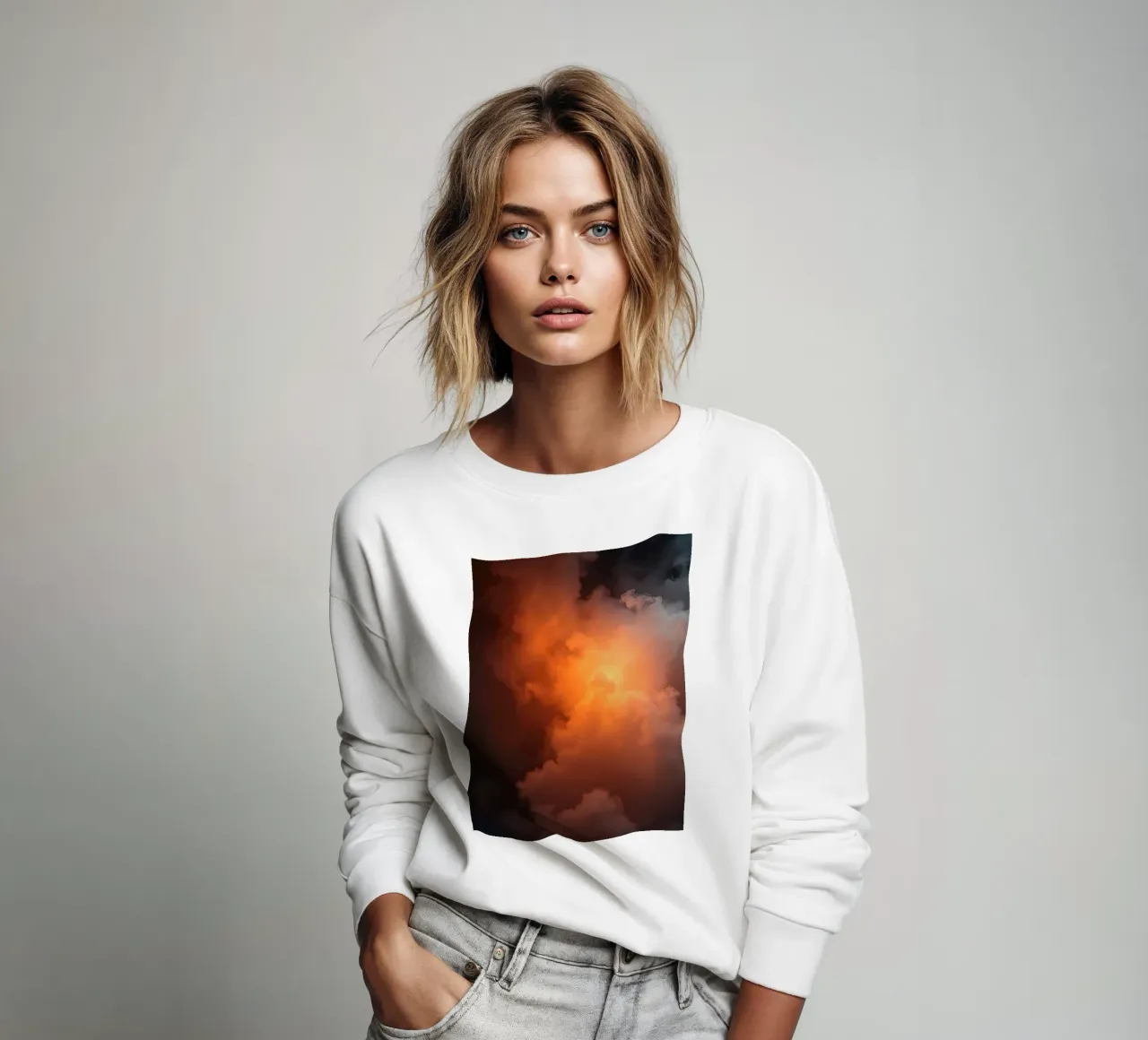 wolken met warme oranje gloed creëren een fascinerende achtergrond sweatshirt van DesignDoodle