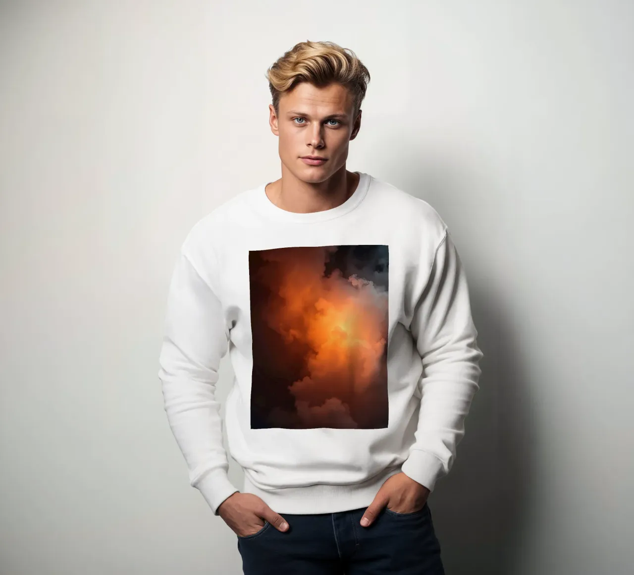 wolken met warme oranje gloed creëren een fascinerende achtergrond sweatshirt van DesignDoodle