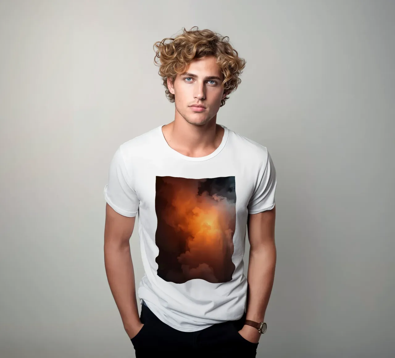 clouds with warm orange glow create a captivating background t-shirt by DesignDoodle