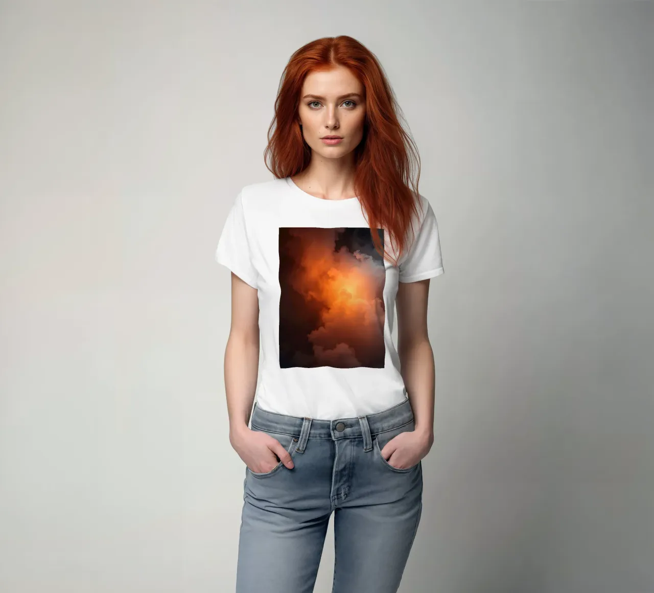 clouds with warm orange glow create a captivating background t-shirt by DesignDoodle